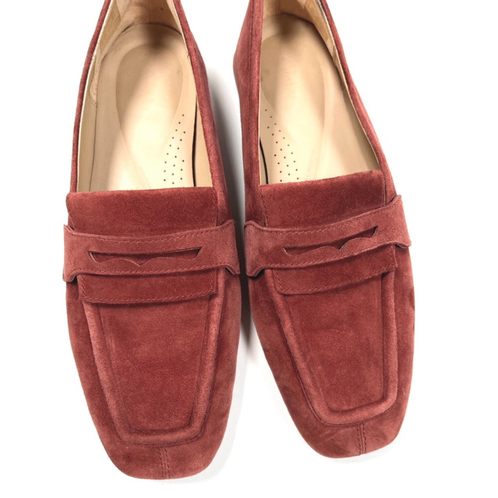 Clarks Suede Womans Loafers Pale Red Brown - Picture 4 of 10